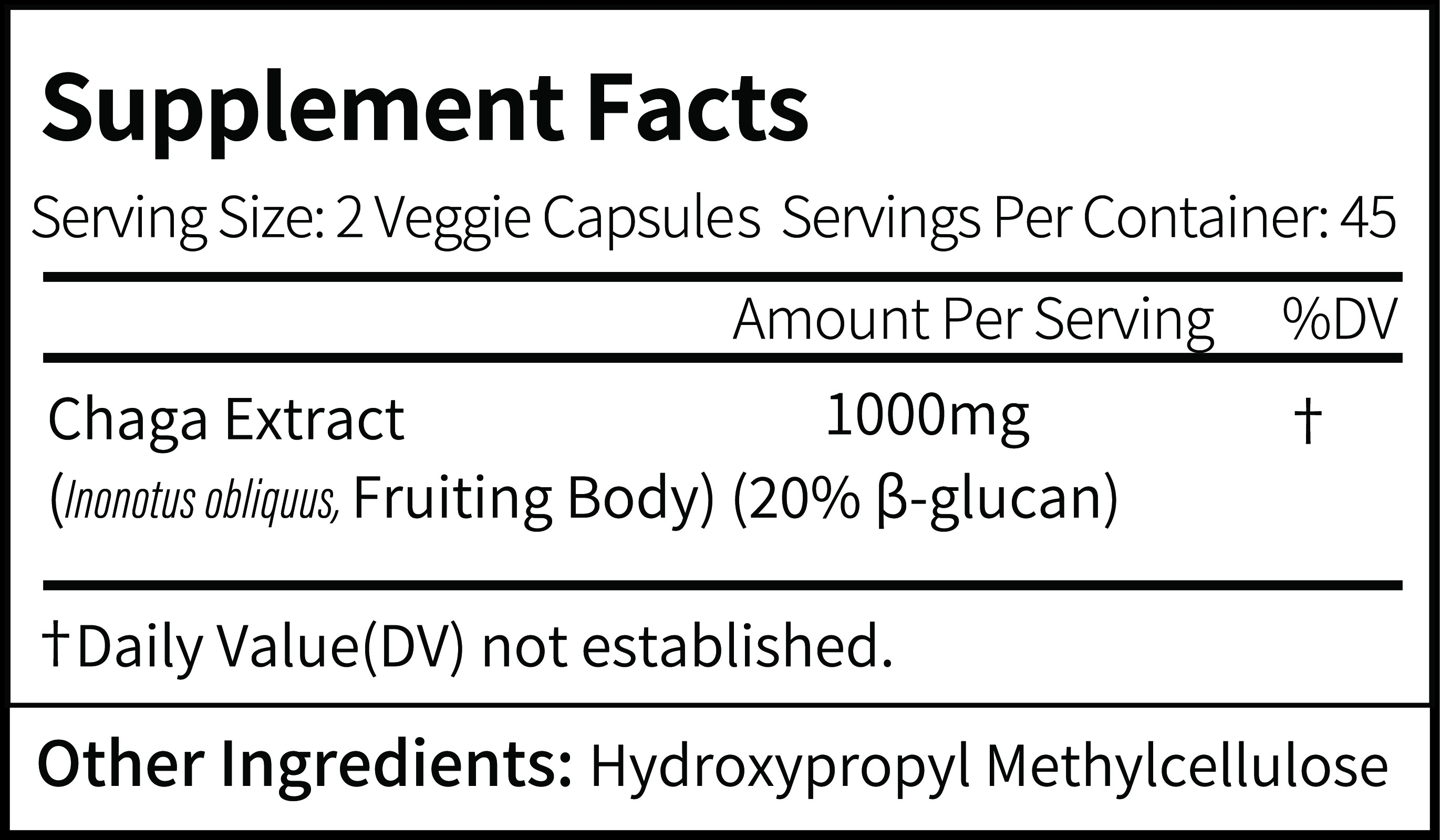 Chaga Cápsulas nutrition facts